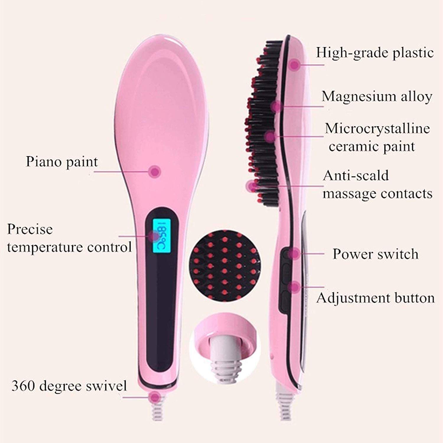 Walberrie Women's Electric Comb Brush LCD Screen 2 in 1 Ceramic Hair Straightener Brush 2