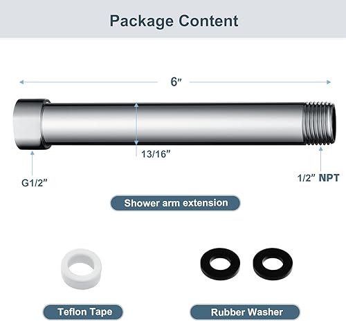 Miniatura 7 de BRIGHT SHOWERS Extensor de brazo de ducha para lluvia y cabezal de ducha de mano, brazo de extensión de cabezal de ducha de 6 pulgadas, extensión de