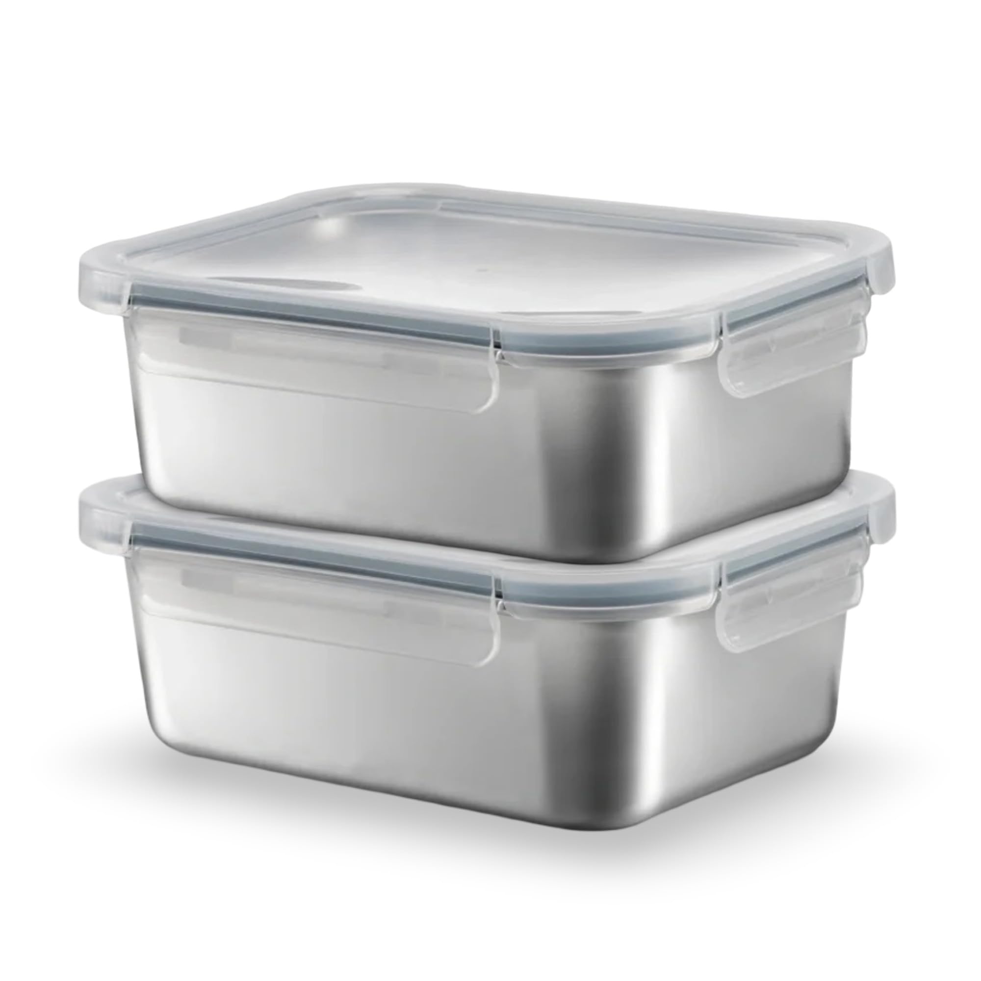 Sicignano | Set 2 Contenitori Alimenti Acciaio Inox Rettangolari ml.1780, Lunch Box Ermetici con Coperchio, Porta Pranzo per Ufficio e Scuola, Adatti a Microonde, Forno, Frigo e Freezer
