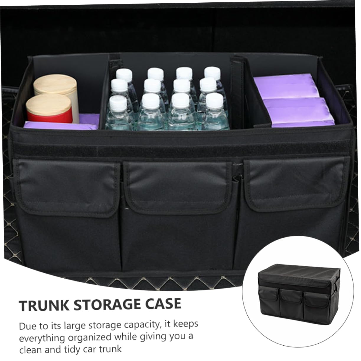 Alipis Scatola Organizzatore per Bagagliaio Auto, Organizer Box Oxford Nero, Grande Capacità, Pieghevole e Pratico per Viaggio