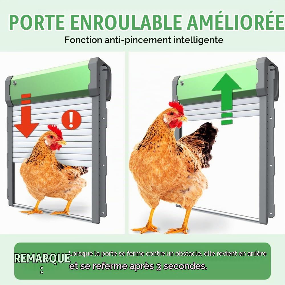 Porte De Poulailler Solaire Entièrement Automatique avec Capteur De Lumière, Minuterie Et Télécommande, Porte De Volet Roulant De Poulailler Étanche Aux Intempéries