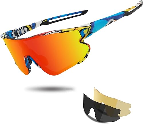 Gafas de sol deportivas de ciclismo para hombres y mujeres con 1 o 3 lentes intercambiables, gafas de béisbol