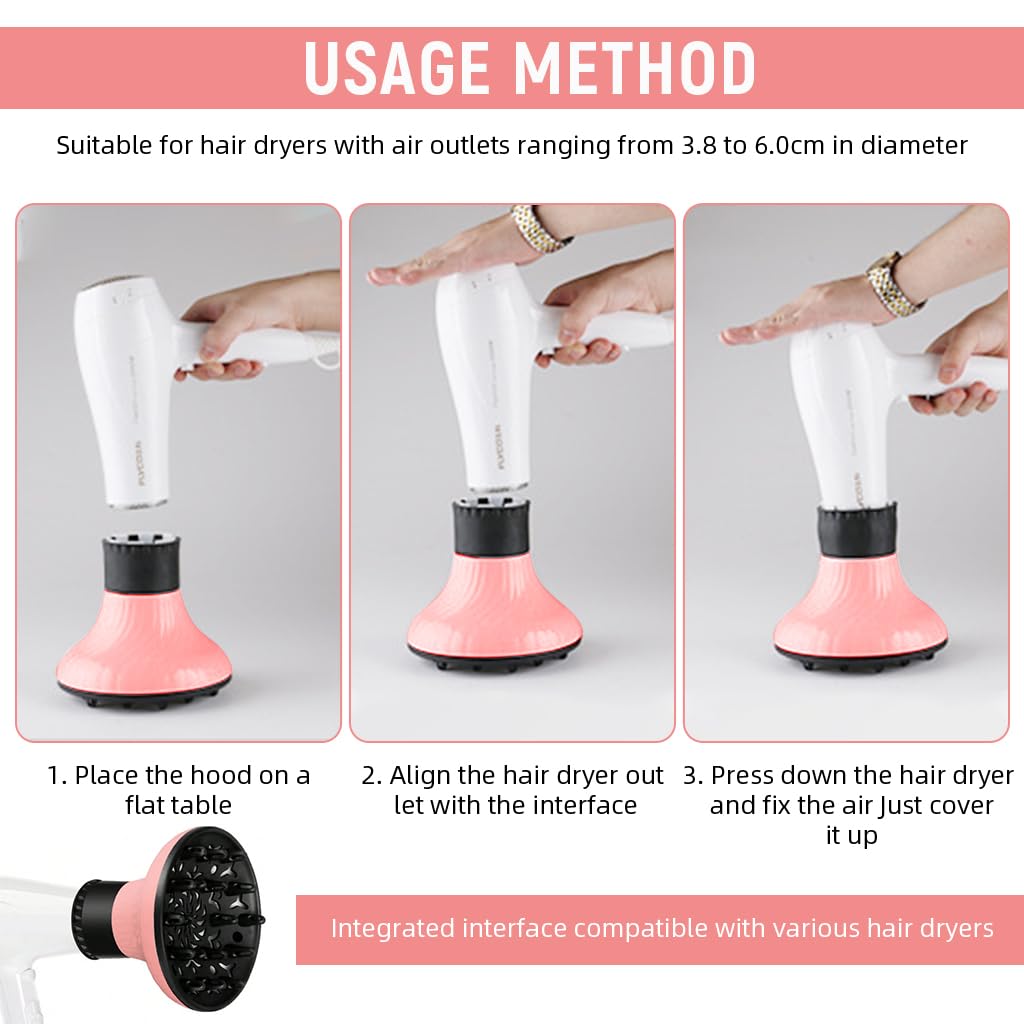 MAYCREATE® Hair Dryer Diffuser, Universal Hair Diffuser Adaptable Hair Dryer Attachment for Blow Dryer Nozzles from 1.5 to 2.3 inch Diameter for Natural Thick Hair - Image 6 thumbnail