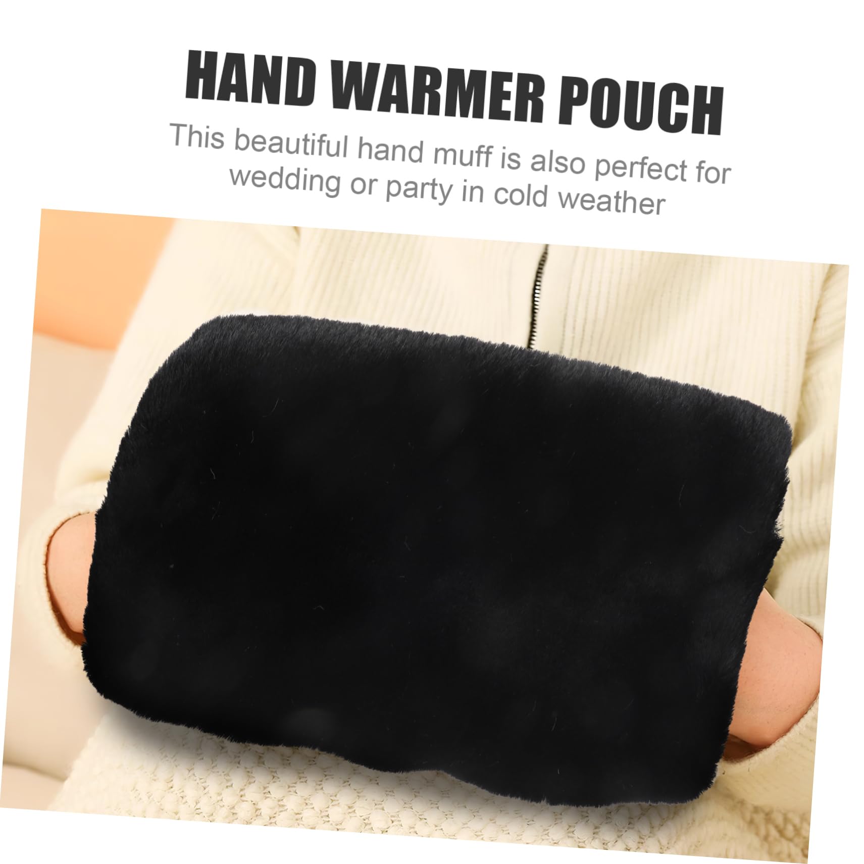 Toddmomy Manguito Térmico Negro De Punto Lana Cálido para Felpa Cálida De Invierno Forrado Bolsa Calienta Las Manos Guantes Chicas Accesorio Conejo Señoras Pelo Black Felpa Corta