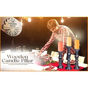 Set of 3 Wooden Pillar Candle Holders, Ideal for LED and Pillar Candles, Gifts for Wedding, Party, Home, Spa, Reiki, Aromatherapy, Votive Candle Gardens - 16 Inch, 14 Inch, and 12 Inch - Dark Grey Set of 3 Wooden Pillar Candle Holders Ideal for LED and Pillar Candles Gifts for Wedding Party Home Spa Reiki Aromatherapy Votive Candle Gardens 16 Inch 14 Inch and 12 Inch Dark Grey