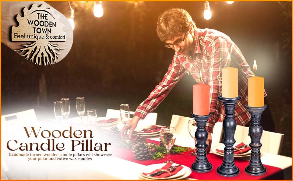 Set-of-3-Wooden-Pillar-Candle-Holders-Ideal-for-LED-and-Pillar-Candles-Gifts-for-Wedding-Party-Home-Spa-Reiki-Aromatherapy-Votive-Candle-Gardens-16-Inch-14-Inch-and-12-Inch-Dark-Grey Set of 3 Wooden Pillar Candle Holders Ideal for LED and Pillar Candles Gifts for Wedding Party Home Spa Reiki Aromatherapy Votive Candle Gardens 16 Inch 14 Inch and 12 Inch Dark Grey