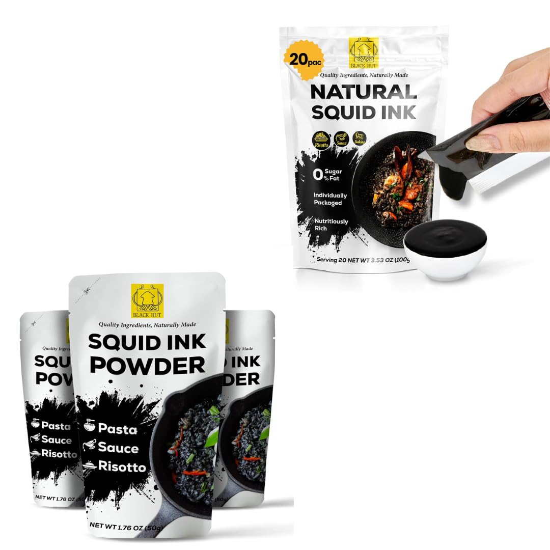 Black Hut Squid Ink (5g x 20 Pack) bundle with Squid Ink Powder (1.76oz / 50g)