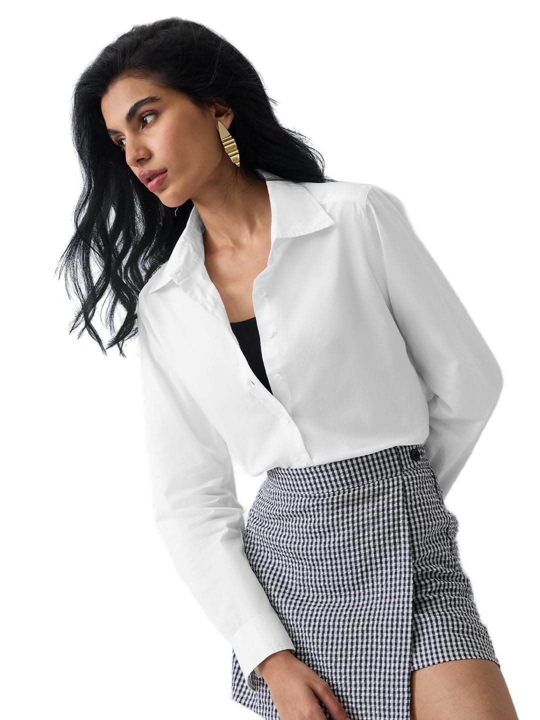 the souled store Signature Solids: Frost Women and Girls Full Sleeves Spread Collar White Solid Cotton Regular Fit Lightweight Everyday All-Season Shirt for Casual Wear-picture-22