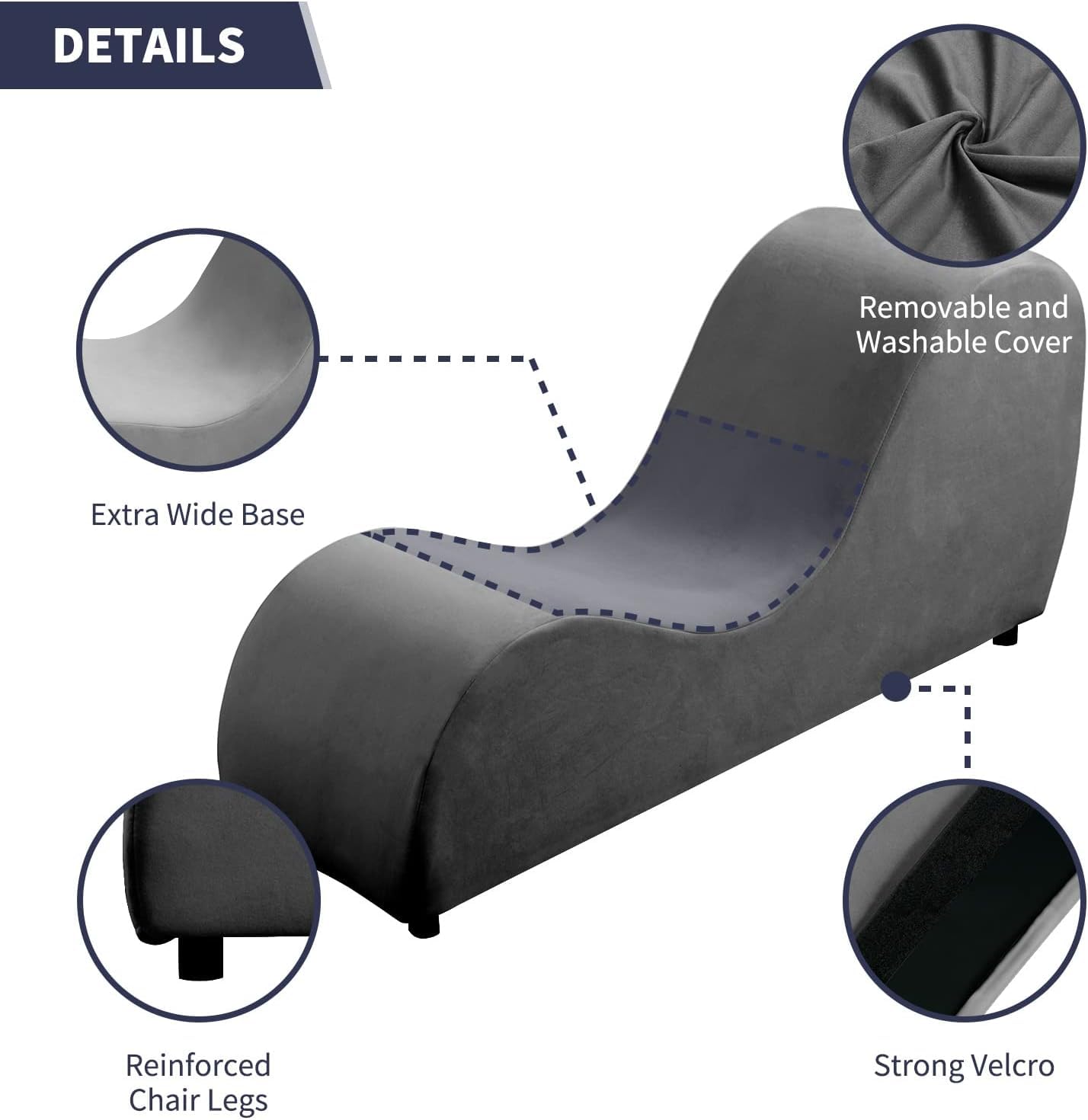iJuicy Modern Chaise Lounge for Stretching, Relaxation, Meditation - Velvet Material, Curved Design, Suitable for Bedroom, Living Room-: Dark Grey