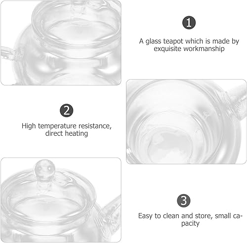 Miniatura 8 de Tetera de vidrio suelta tetera infusor de vidrio con colador de 8.5 fl oz, tetera transparente segura para estufa, calentador de té de vidrio