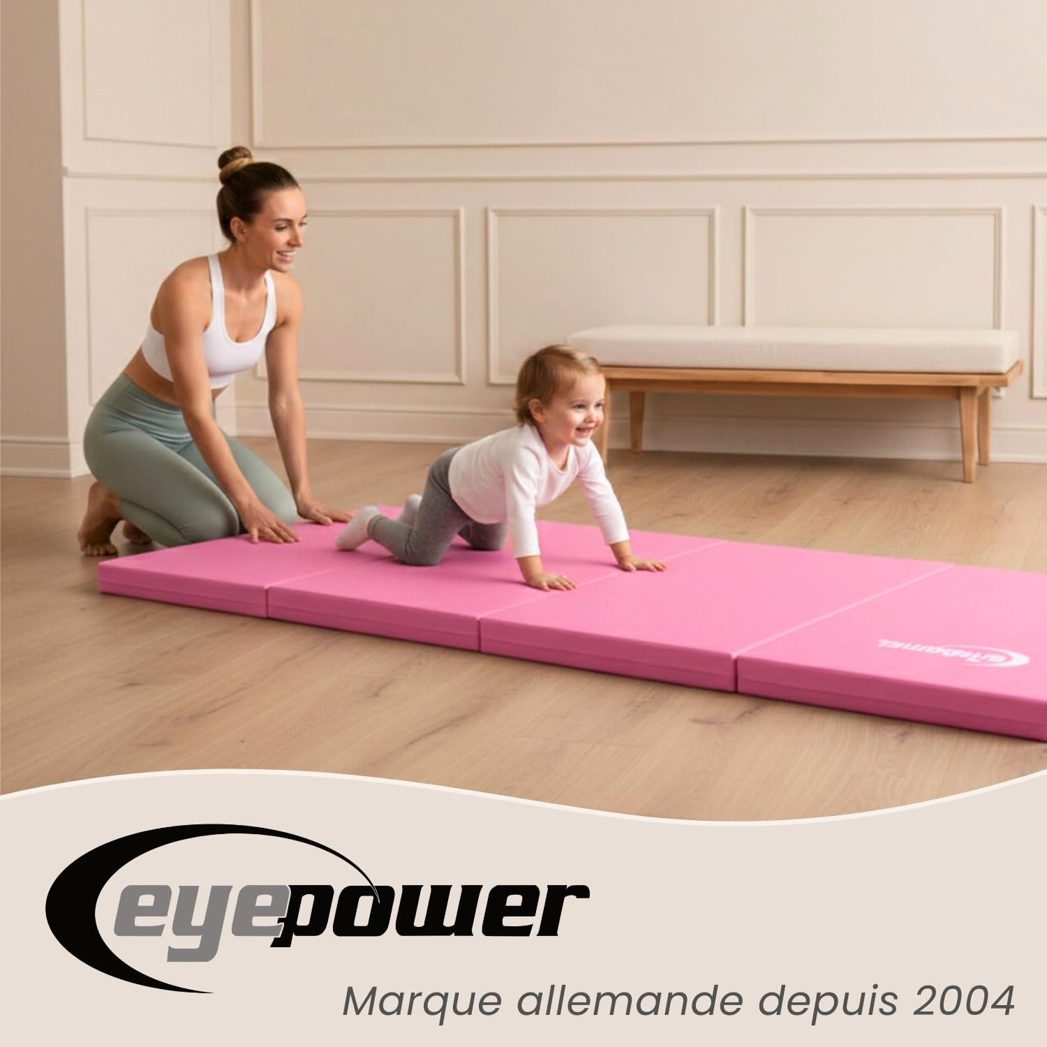 eyepower Tapis de Gymnastique Pliable Épais - Matelas de Gym 180x60x 5 cm pour Pratique Artistique Enfants & Maison - Surface Protection Amortie pour Sécurité - Sport & Fitness Intérieur à Domicile