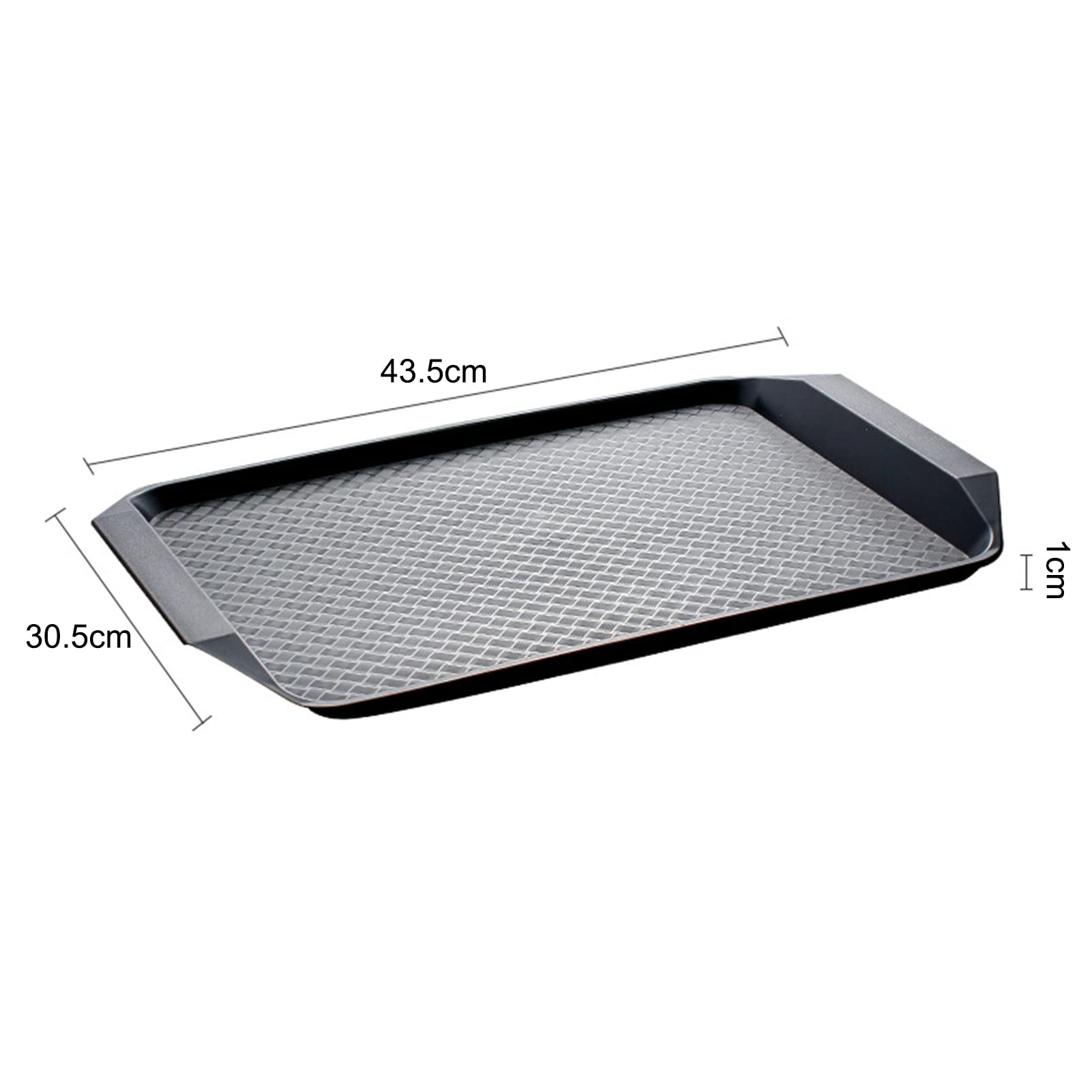 Faderr - Vassoio da portata rettangolare antiscivolo in plastica per cena/ bevande, con manici facili da impugnare con supporto per alimenti in gomma (nero e bianco