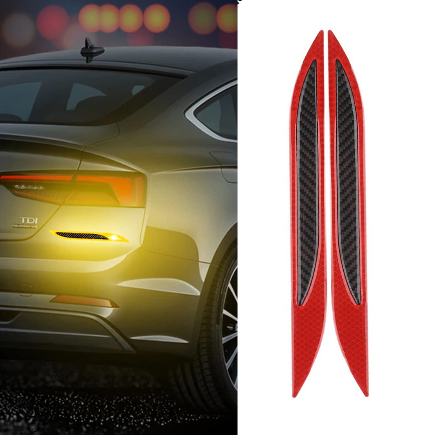 (red Black) (2Pcs) Reflective Safety Warning Strip Tape Car Carbon Fiber Bumper Reflective Strips Secure Reflector Stickers Decals Car Styling