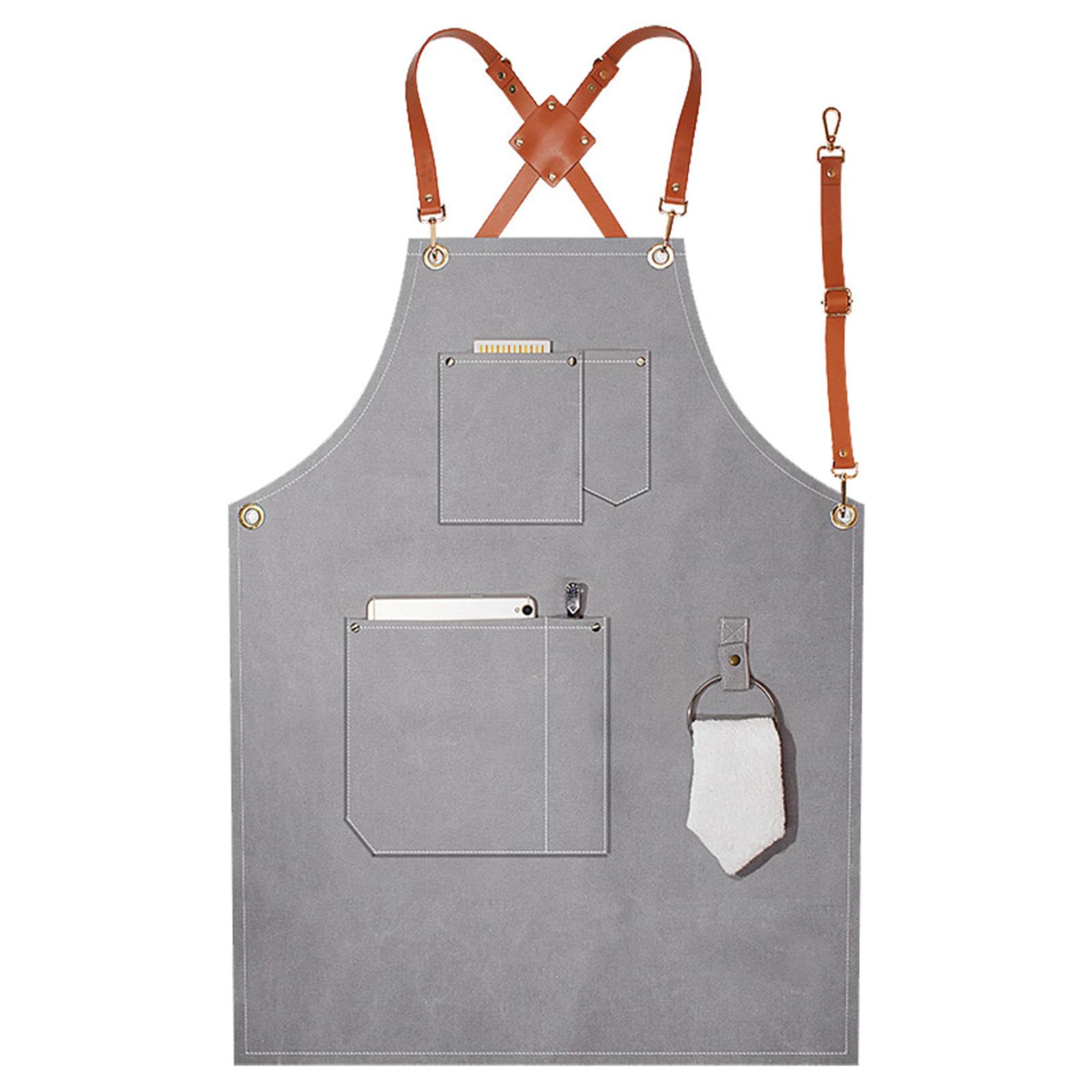 CHUIKUAJ Tablier de Chef pour Hommes et Femmes, Tabliers de Travail en Toile avec Poches et Sangle Réglable, Tabliers pour Magasin, Jardin, Restaurant, Bar, Café, Cuisine,Grey-1pieces