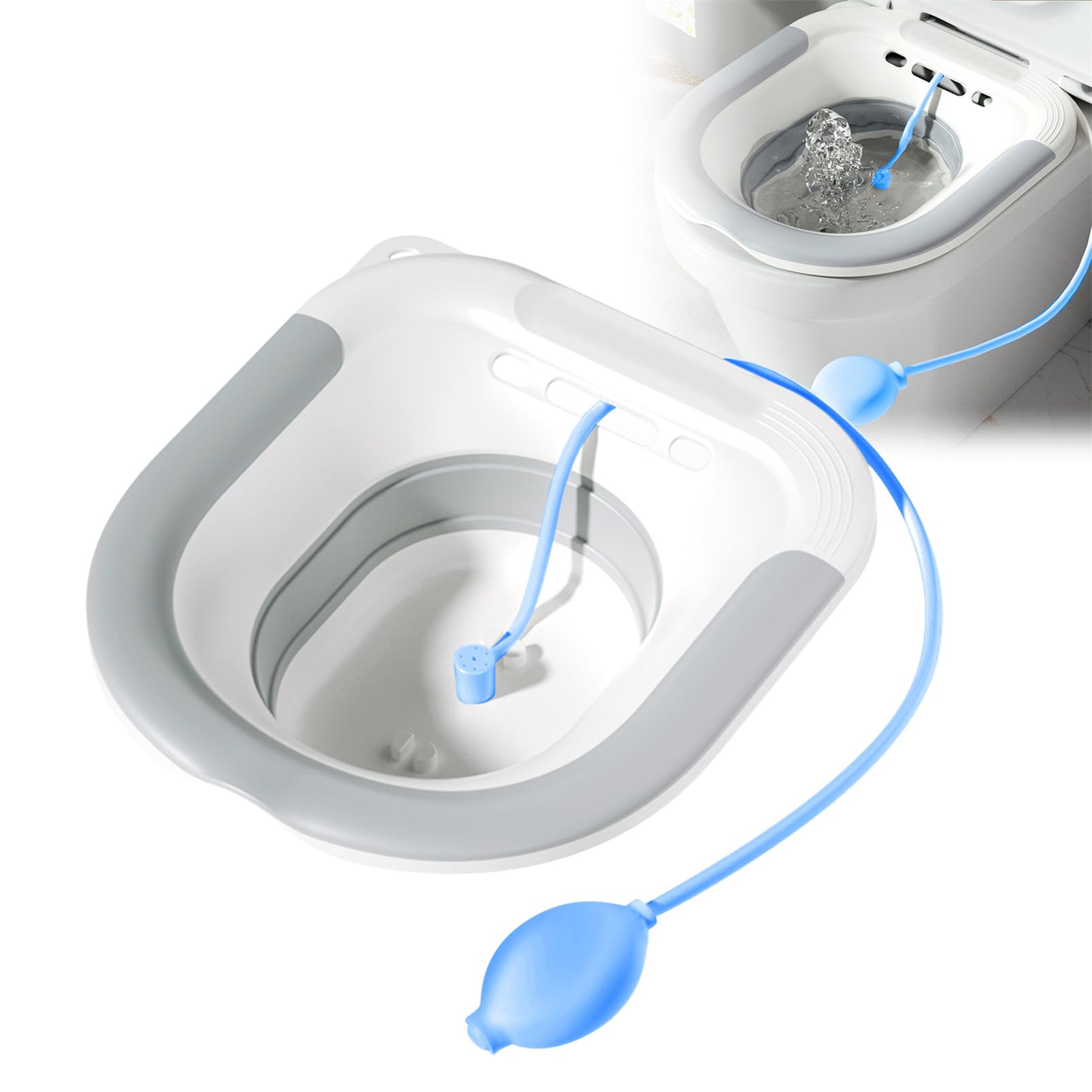 Sitz Bath, Foldable Sitz Bath Basin for Toilet Seat Sitz Bidet with Flusher Hose Sitz Bath Bowel for Hemorrhoids Postpartum Care Recovery
