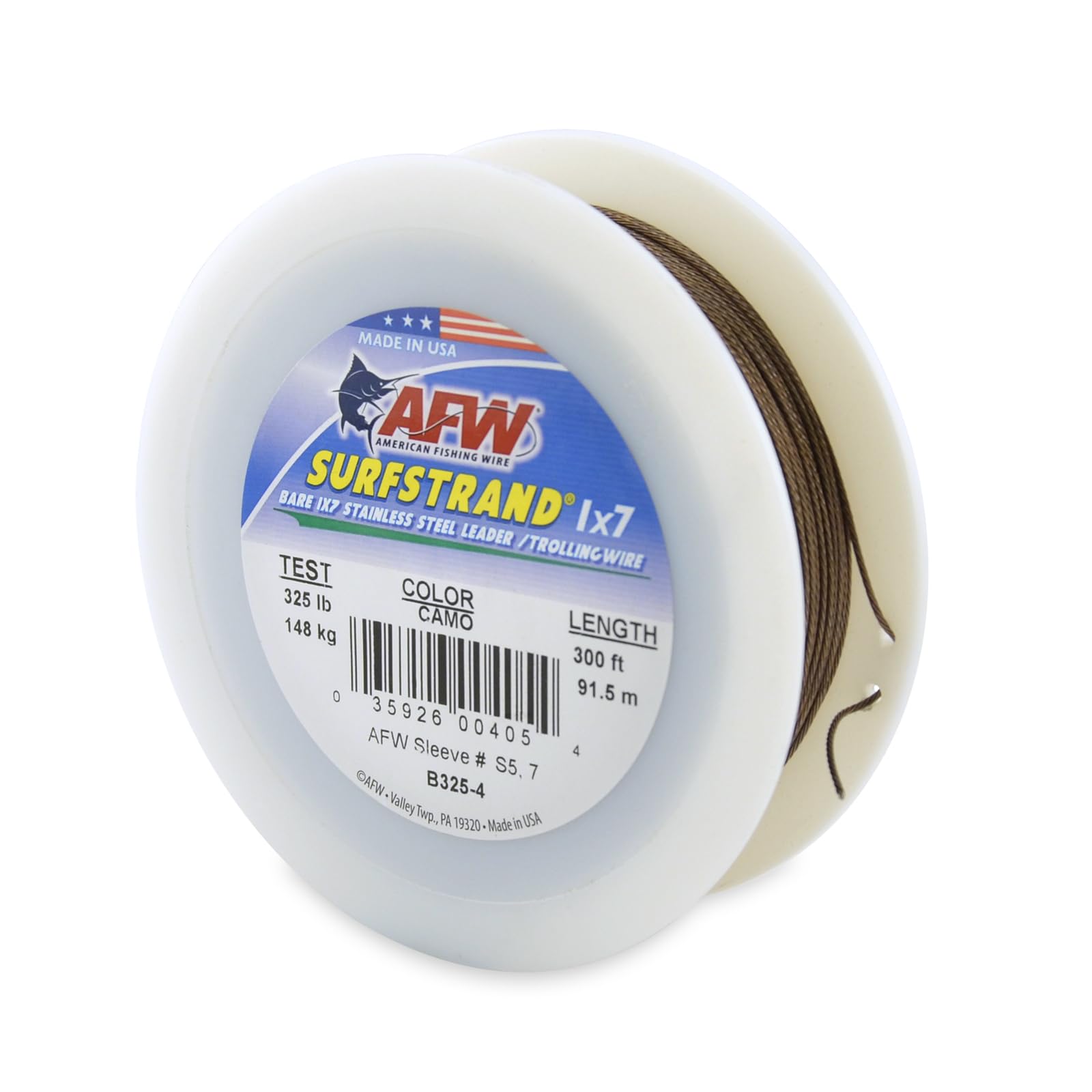 American Fishing Wire Surfstrand, Bare 1x7 Stainless Steel Leader Wire, 325 lb Test, 0.045" Diameter, Camo, 300 ft — image 1