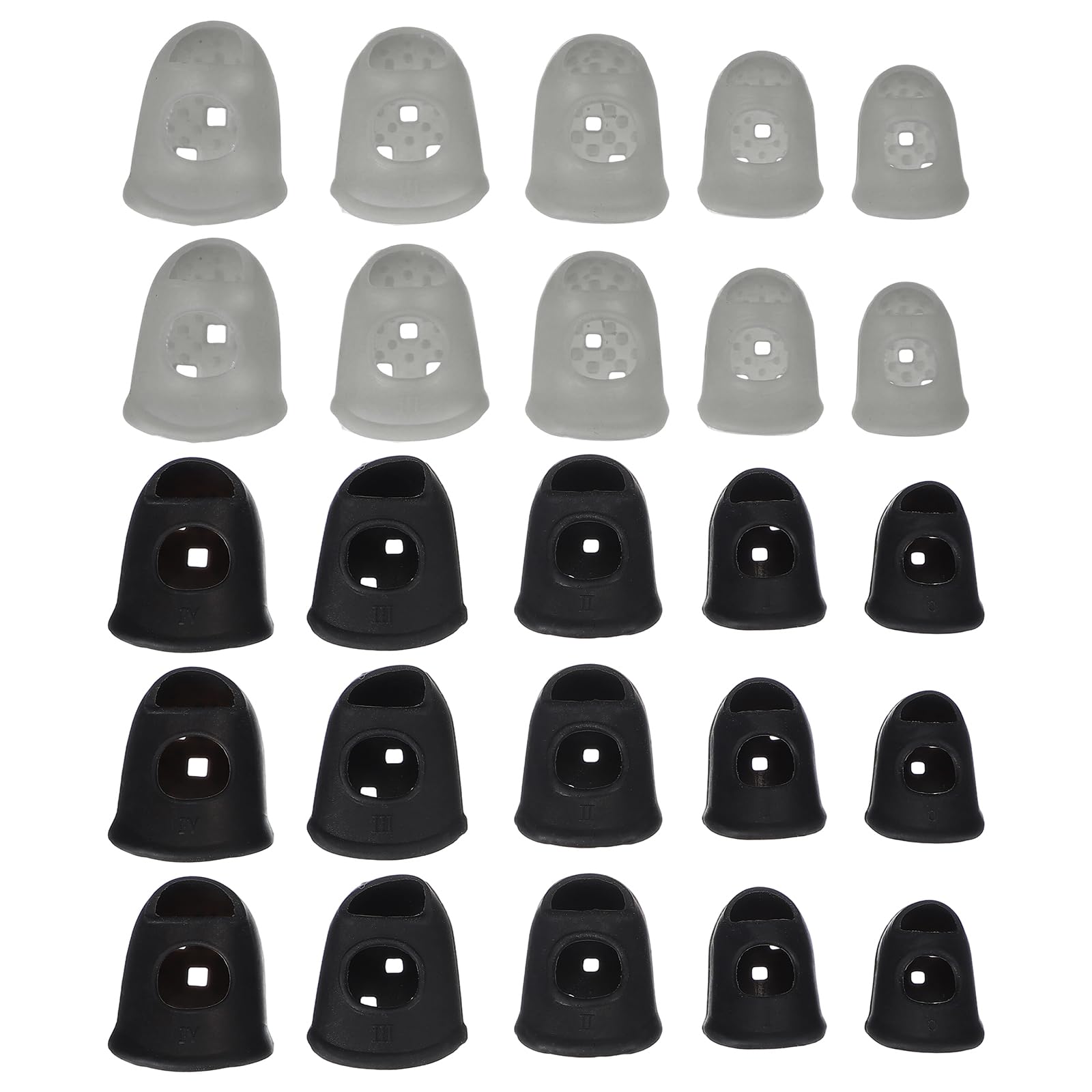PATIKIL Rubber Finger Tips, 5 Sizes 40 Pcs Guitar Fingertip Protector Silicone Thimbles Knitting Accessories for Hand Sewing Paper Sorting Money Counting Guitar Playing, Black/Gray