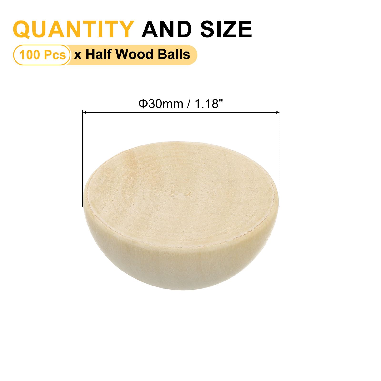 QUARKZMAN 100Pcs Mezze Sfere Di Legno 30mm/2.6inch Colore Naturale