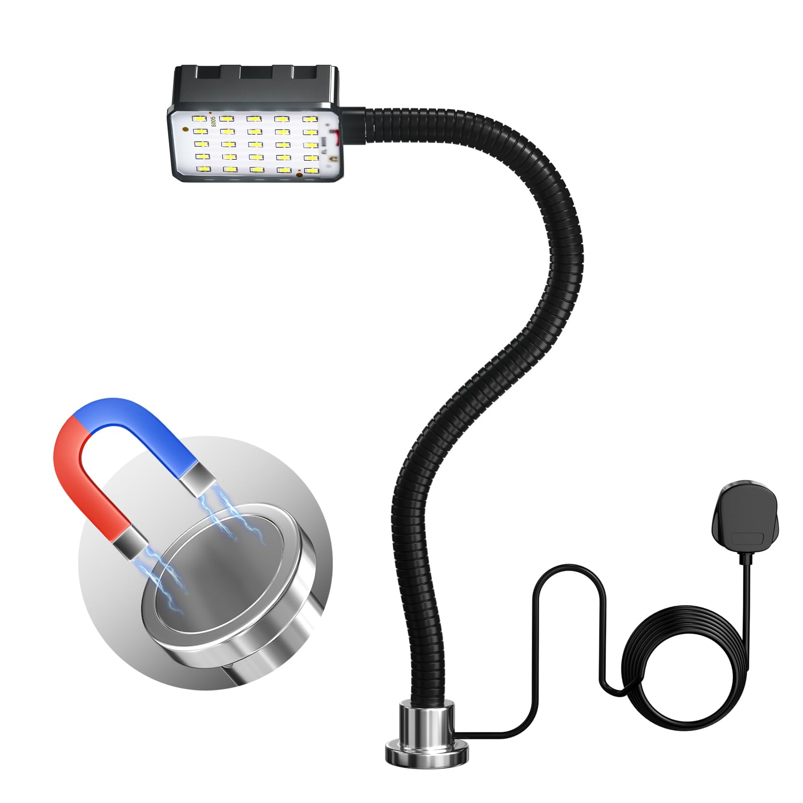 Lamptobe Off-White 10W Magnetic Work Light,6000K Machine Led Work Light With Flexible Gooseneck And Magnetic Base,Shop Tool Lamp For Work Bench,Lathe,Sewing Machine,Grill,Shop,Industrial Lighting