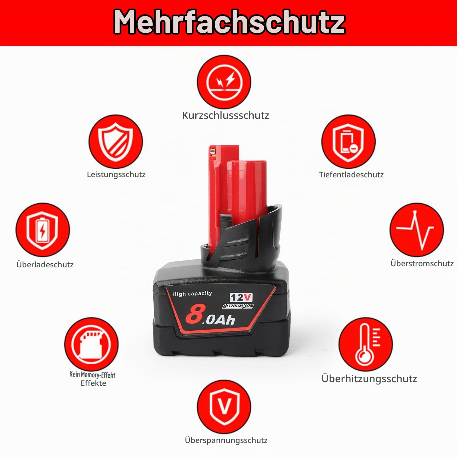 Powarobor 2X M12 12V 8.0Ah Ersatzakku Kompatibel mit Milwaukee