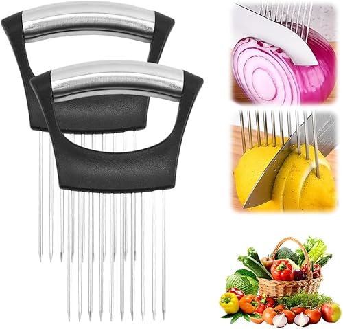 Soporte para rebanadas de cebolla de acero inoxidable, nuevo soporte para rebanadas de cebolla 2025 para rebanar, herramienta auxiliar de picadora,