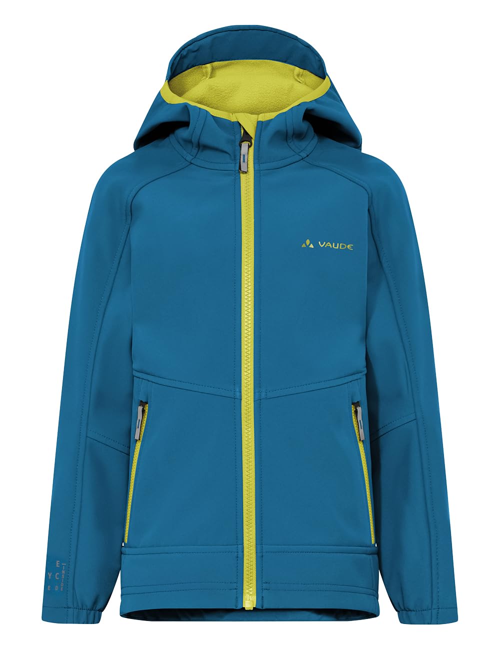 VAUDE Softshell Jacke Kids Rondane IV - hochwertige Outdoorjacke, wind- und wasserabweisende Regenjacke mit Kapuze, Regenjacke Kinder - shore blue, 134-140