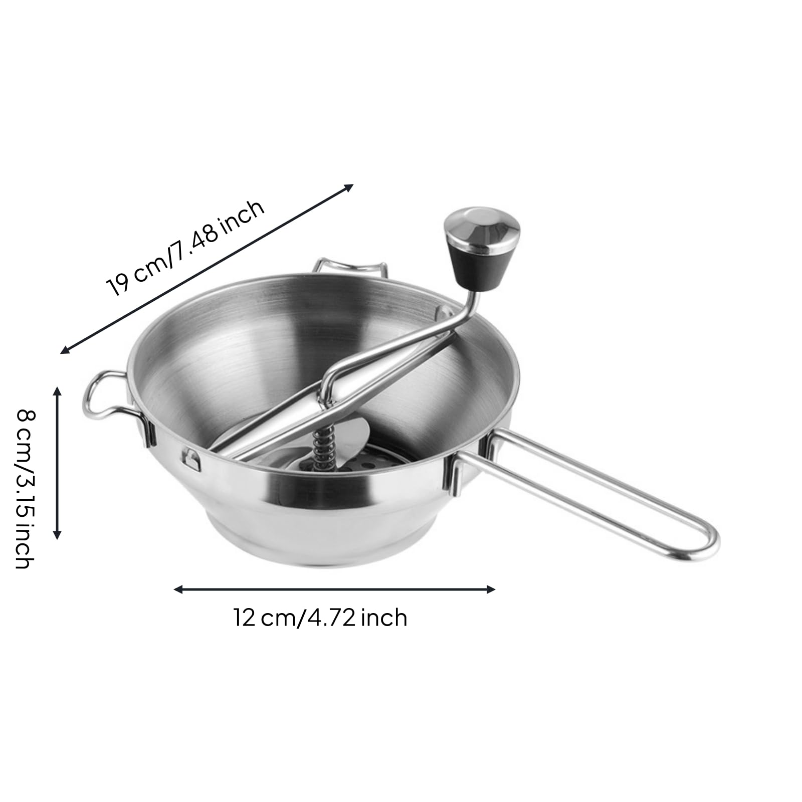 Gralara Alimentos Acero Inoxidable Desmontable Pasapurés Acero Inoxidable Resisn Manual con Mango Giratorio para Cocineros Caseros, S