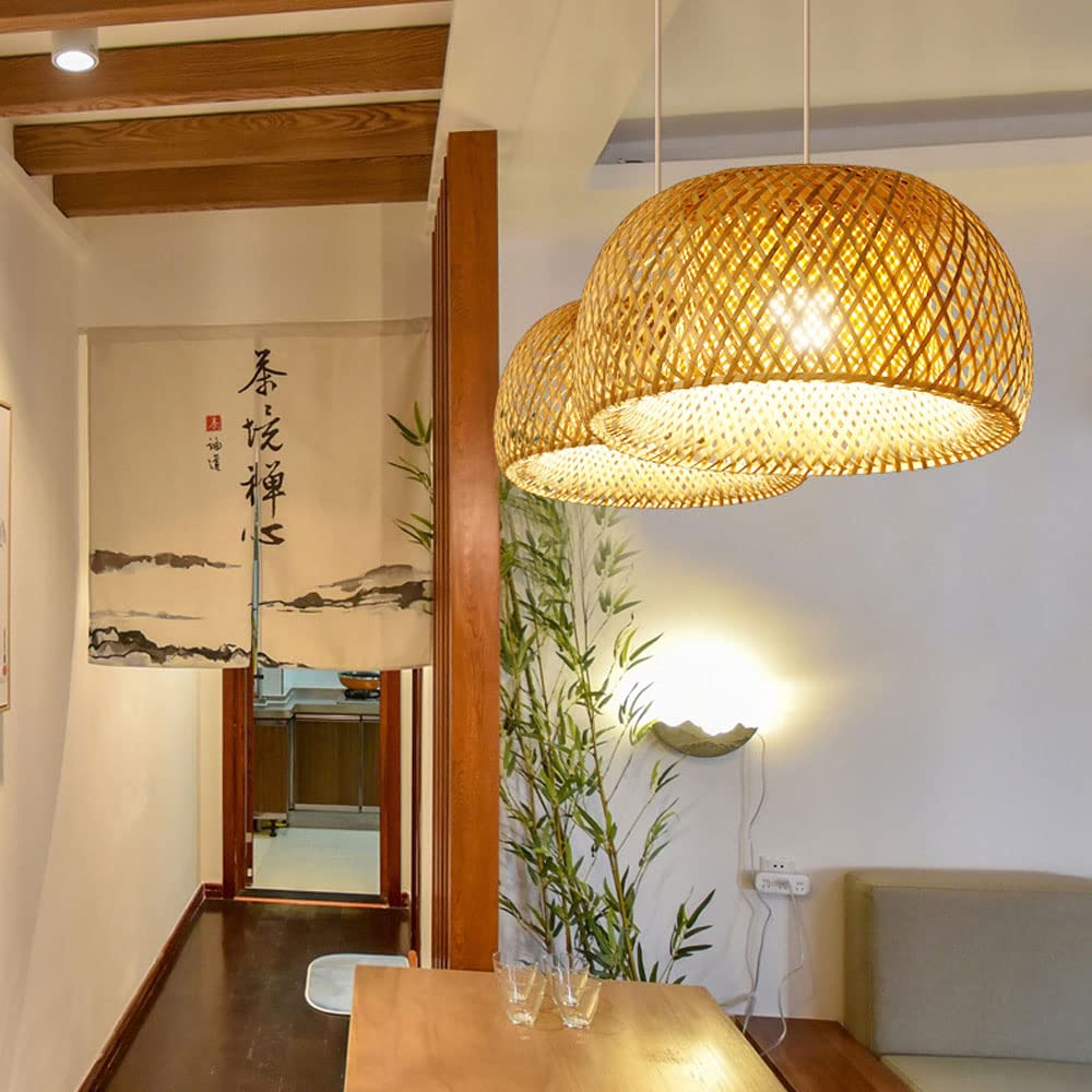 Lampada a Sospensione in Vimini Intrecciato a Forma di Nido d'uccello, Realizzata a Mano in Rattan Creativo, con Paralume in Vimini, per Isola Cucina, Soggiorno, Base E27.