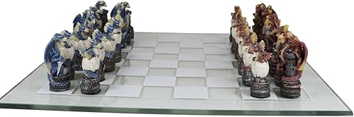 Miniatura 4 de Ebros Gift Coloridos lados rojos y azules pintados a mano de fantasía medievales de fantasía de mazmorras y dragones, piezas de ajedrez de resina