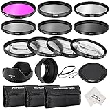 Kit incluye: (1) Kit de filtro (UV, CPL, FLD) + (1) Macro Primer plano Filtro Set (+ 1, + 2, + 4, + 10) + (1) filtro de densidad neutra Set (ND2, ND4, ND8) + (1) 3 en 1 plegable Parasol frontal + (1) tulipán parasol + (1) snap-on lens cap + (1) Cap Keeper Correa + (3) filtro bolsas de transporte + (1) paño de limpieza de microfibra.