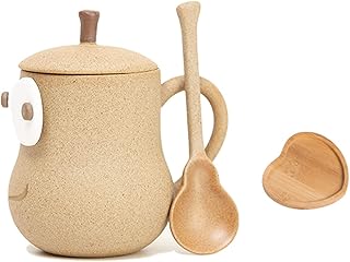 Heizung Accessoires de Table La Tasse d'argile Artisanale créative avec Couvercle et cuillère est très appropriée comme Cadeau de Mariage ou Couple d'amis pour Bureau à Domicile (Color : C)