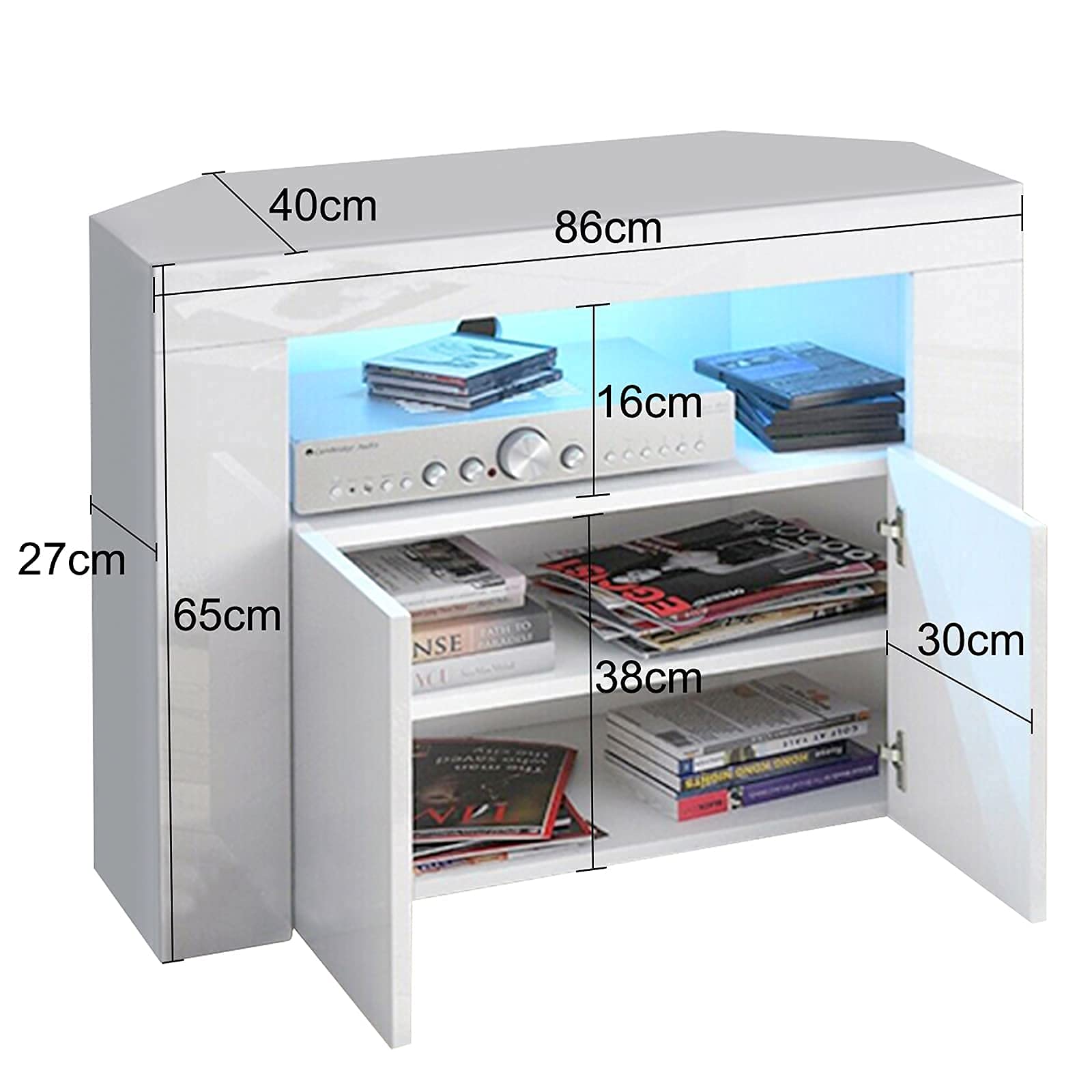 DripeX Corner TV Unit LED TV Stand High Gloss Media Console