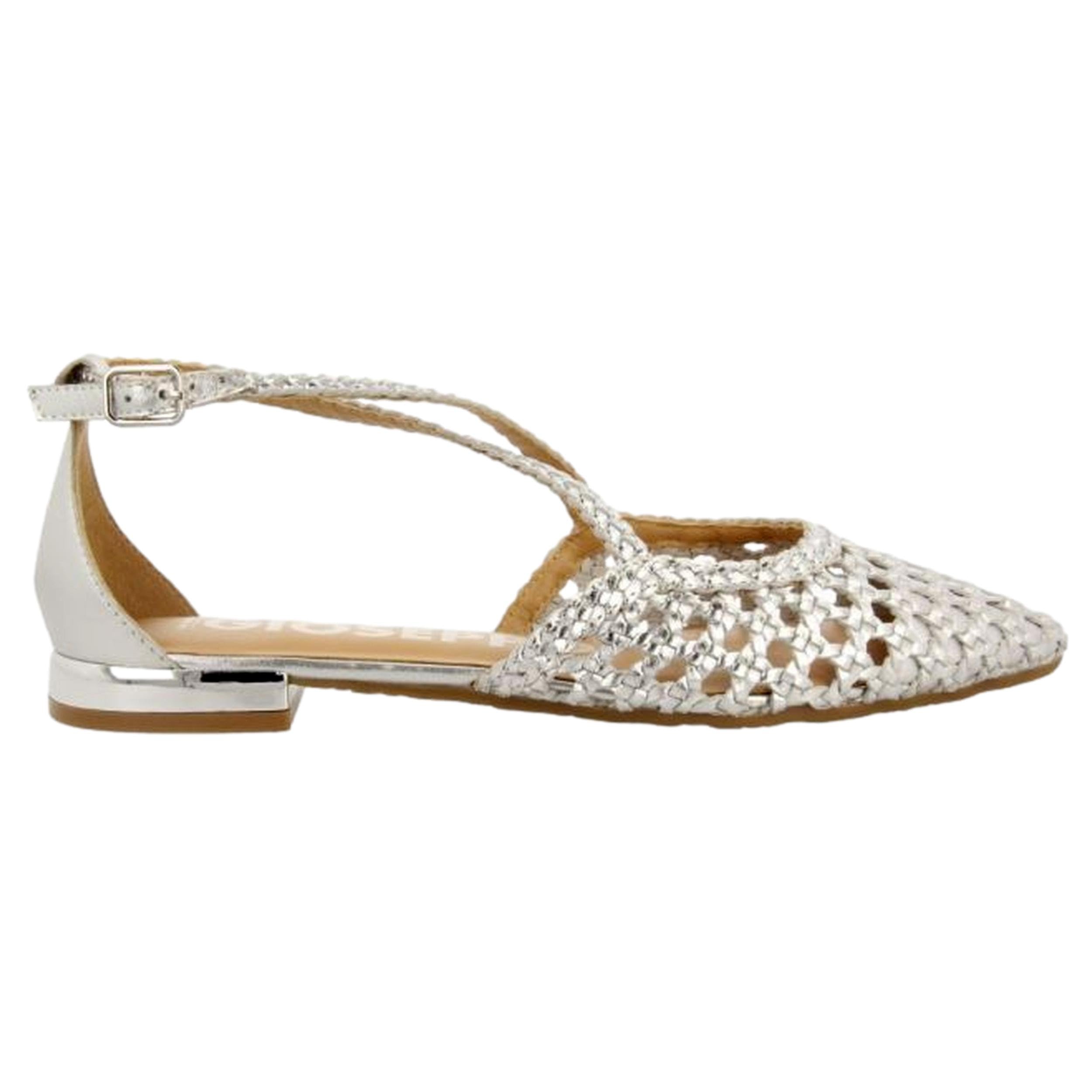 GIOSEPPO LESKOVIC Women's Blue Leather Ballerinas with Braided, Metallic Silver, 8 UK