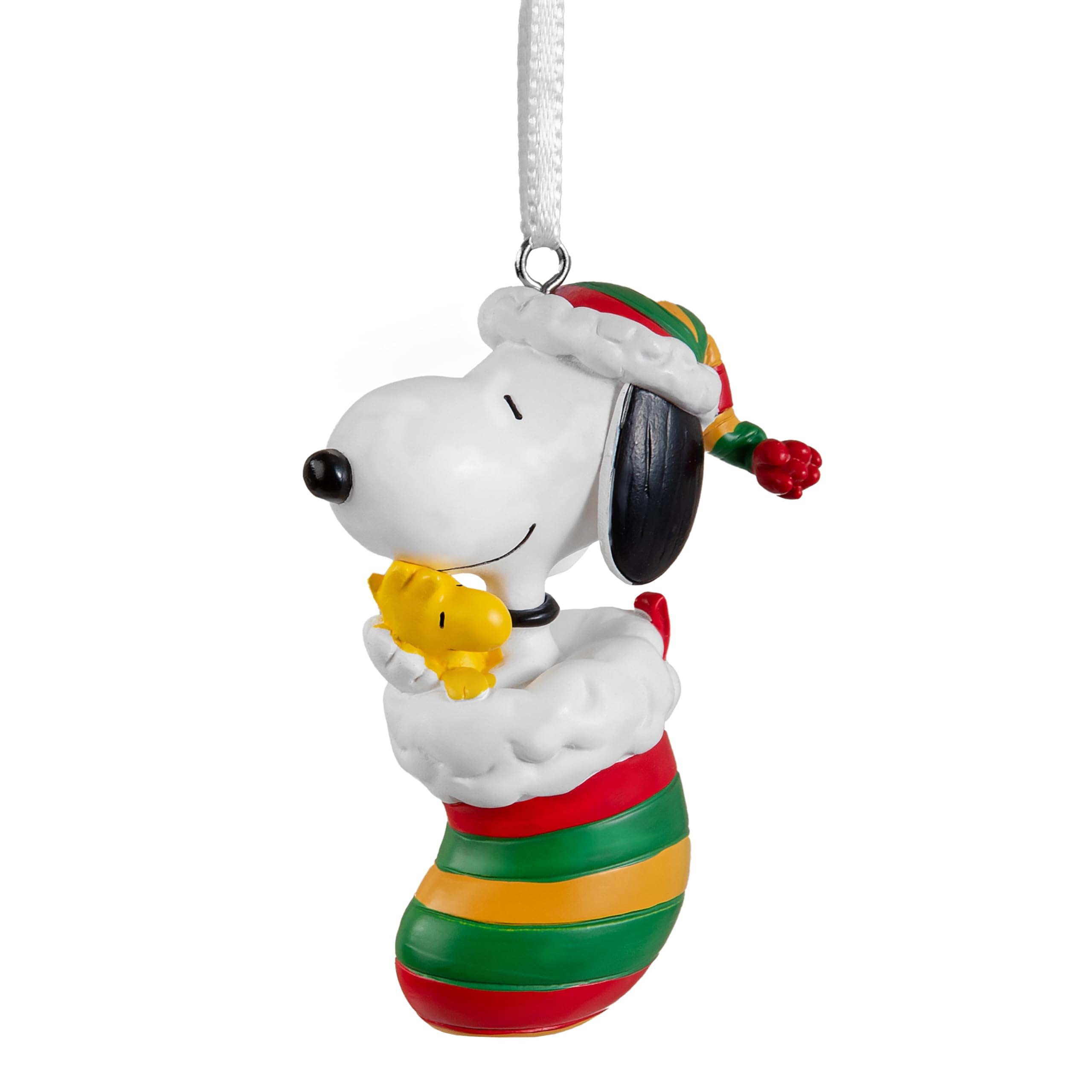 Hallmark White Collectable Peanuts™ Hanging Ornament - Snoopy & Woodstock In Stocking