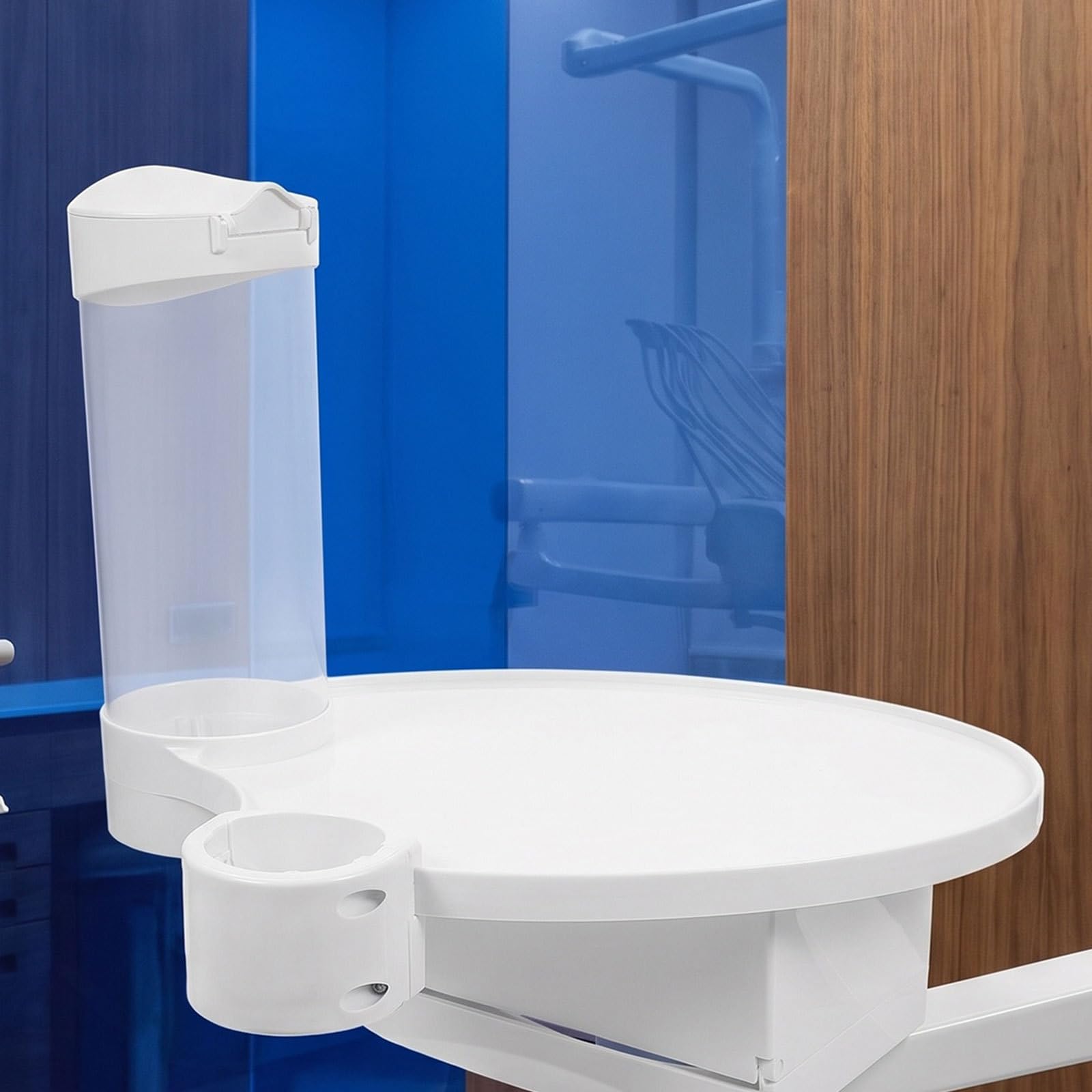 OUNONA Bandeja dental con dispensador de pañuelos: Bandeja multiusos para sillón dental - white. Organizador versátil con portavasos y dispensador de pañuelos para clínica.