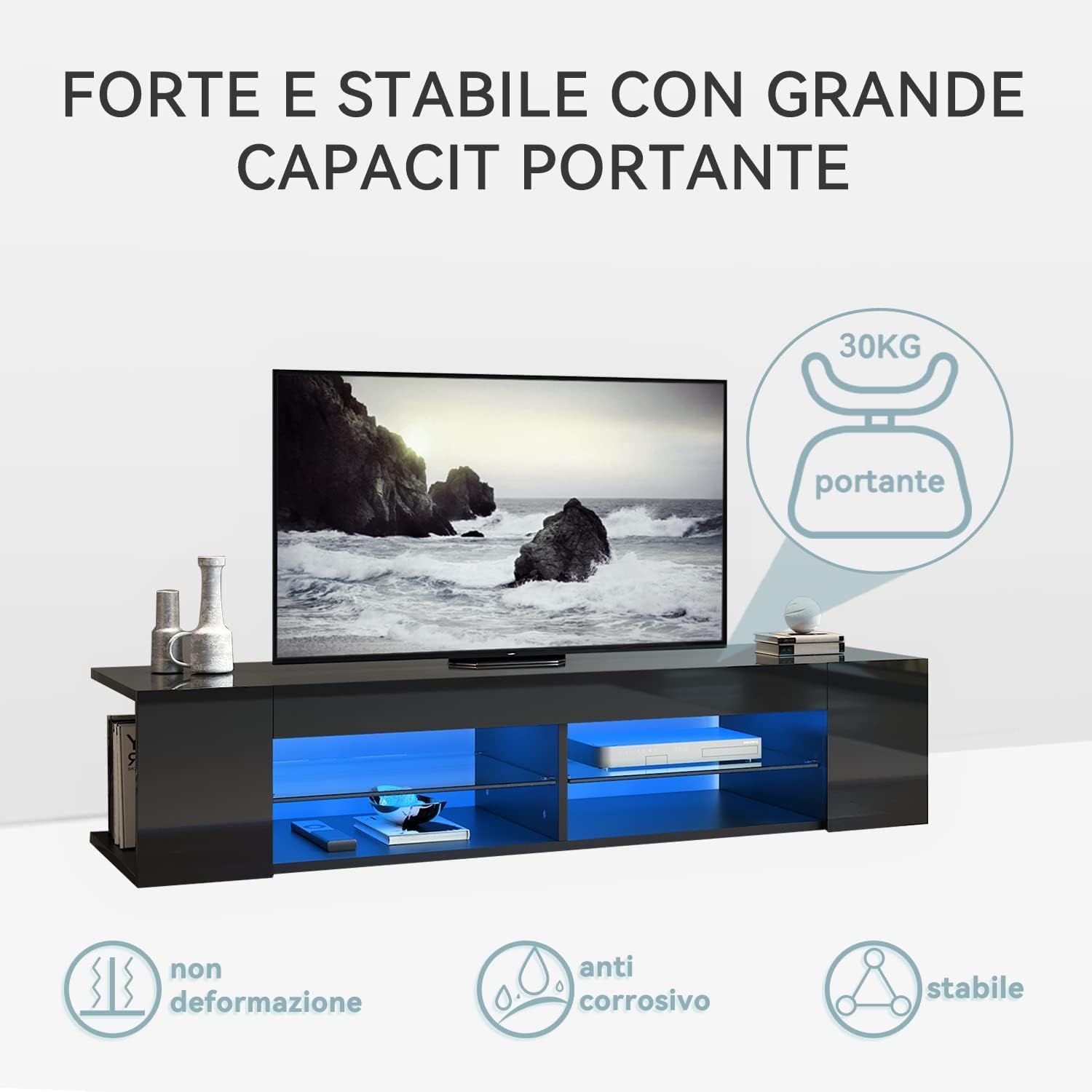 SONNI Mobile Porta TV Soggiorno 160x39x30cm, Mobiletto TV Nero, Mobile Sotto TV con illuminazione LED