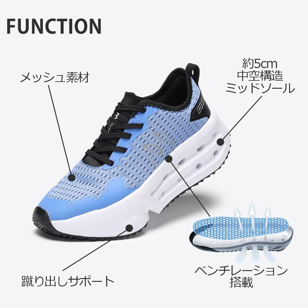 材料屋さんページです☆ Amazon | [TWR] 約5cm 厚底 蒸れ防止 メッシュ シューズ (ゼニスブルー