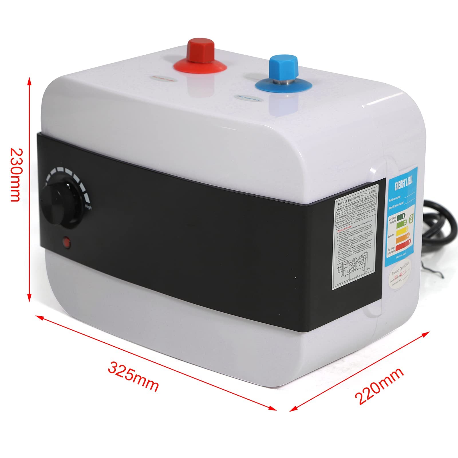 Serbatoio acqua calda sotto tavolo piccolo scaldabagno elettrico 6 litri di capacità IPX4 1500W Bianco