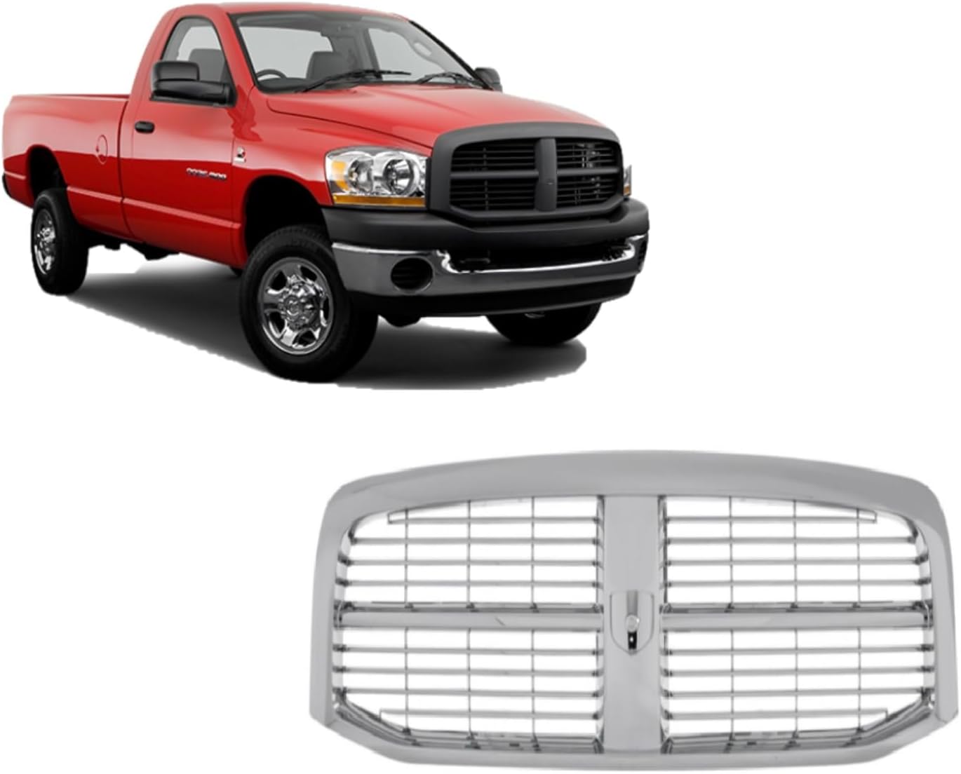 front grille (all chrome) compatible with dodge 2006-2008 ram 1500 / compatible with dodge 2006-2009 ram 2500 / compatible with dodge 2006-2009 ram 3500 front grill