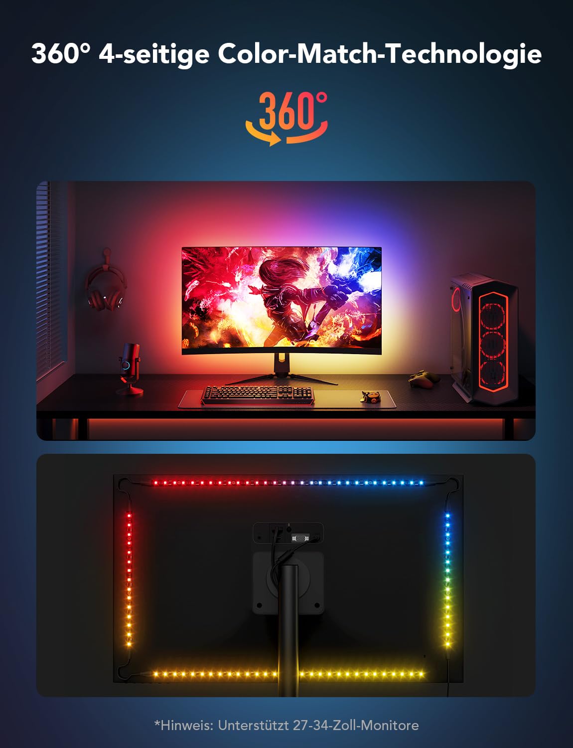 Govee Striscia LED Gaming G1 Retroilluminazione Monitor per PC da 27-34 Pollici, RGBIC WiFi Luci LED Intelligenti con Color-Matching per Monitor, LED Striscia con Doppia Perle, 123 Modalità di Scena