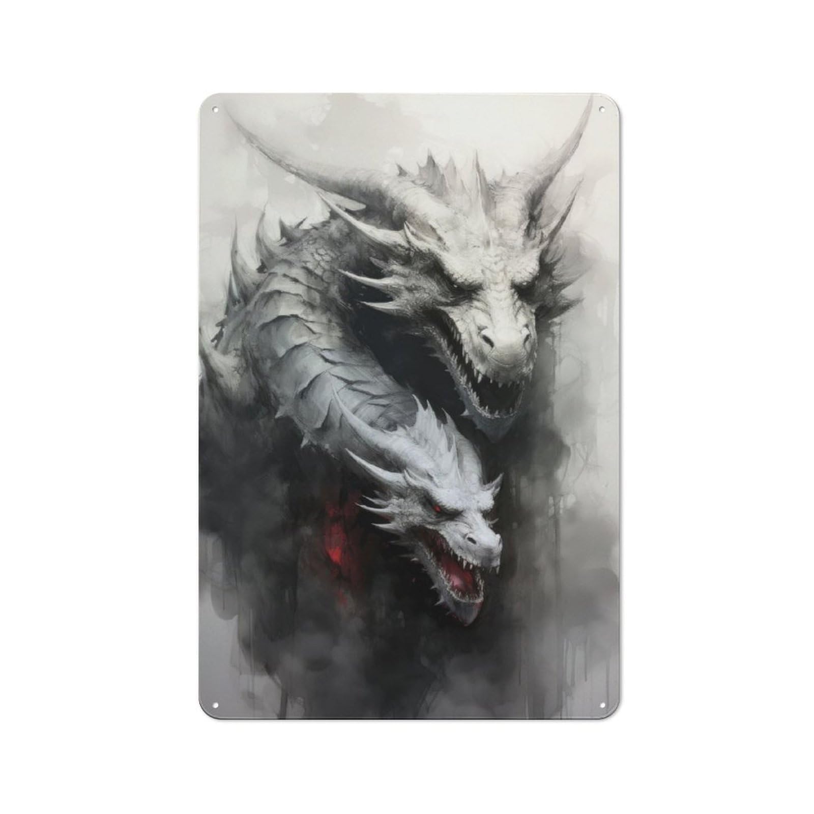 Nostalgic Decorative Tin Plaque 30x20cm Featuring Dual Dragons, Classic Pub Decor for Cafe, Pub, Workshop Or Home Bar