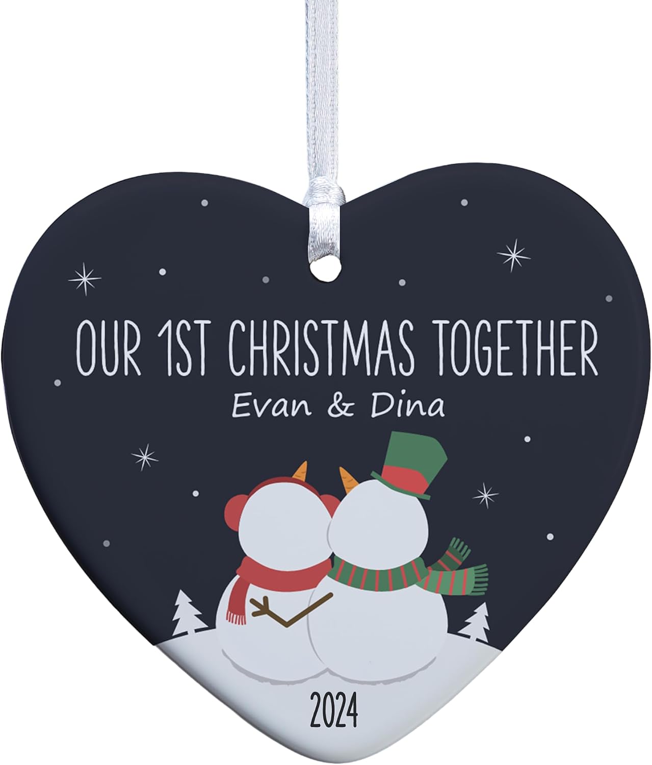 Personalization Universe Snow Couple Personalized Heart Christmas Ornament - 3.25" Glossy - 1 Sided