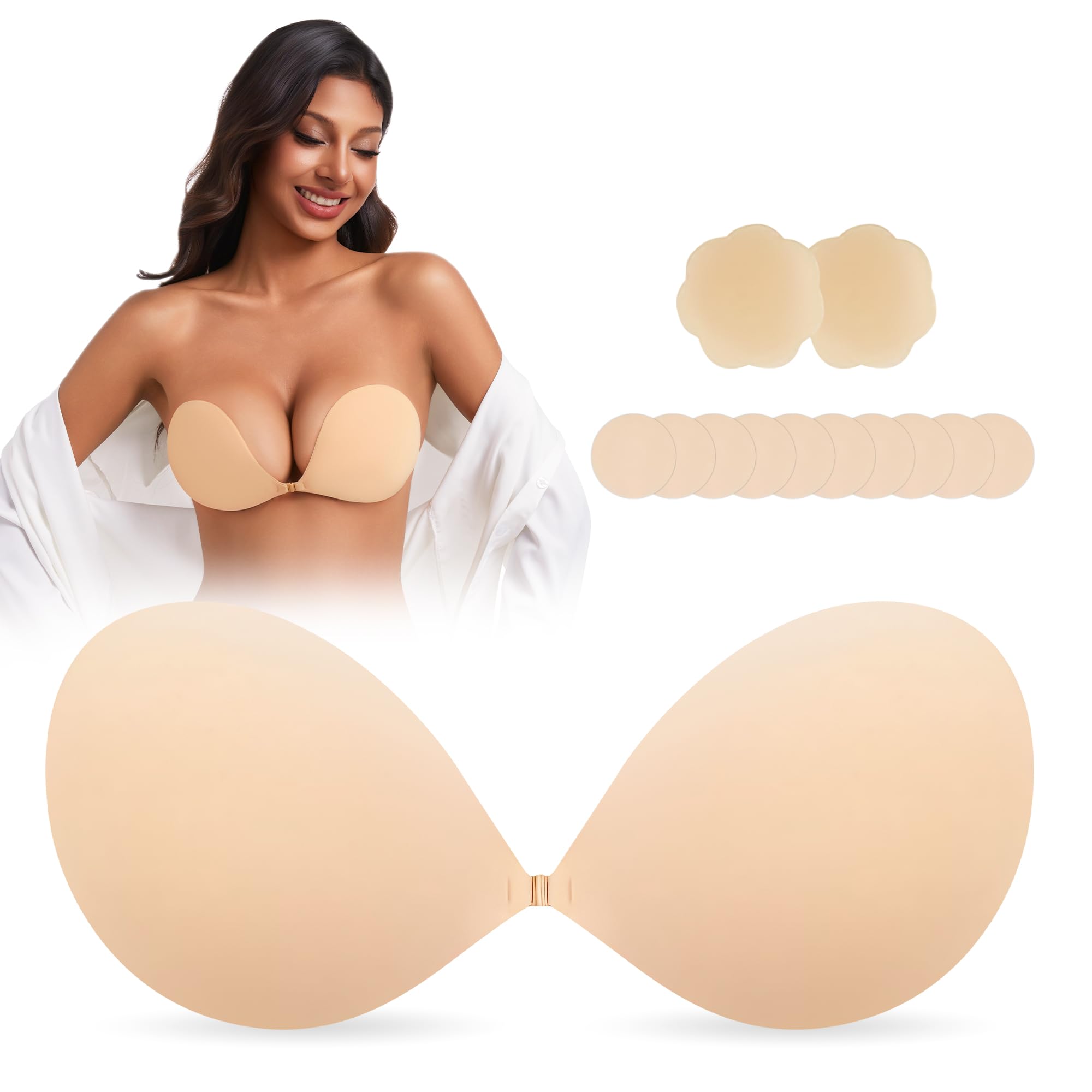 Klebe BH Push up Ohne Träger Unsichtbarer Trägerloser BH Push up Strapless Bra Selbstklebender Klebebh für Rückenfreies Kleid Klebe-BHS Große Brust und Sticky Bra für Kleine Brüste