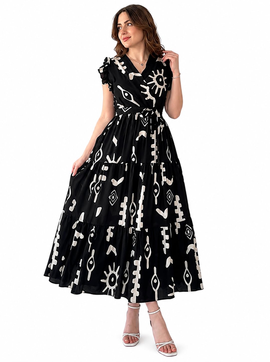 ROYALICA Women's Pure Cotton Maxi Midi Dress Western Dress for Women Elegant Floral Printed Long Dresses | Soft & Breathable Fabric | Casual Trending Dress for Women (in, Alpha, XL, Regular, Black)