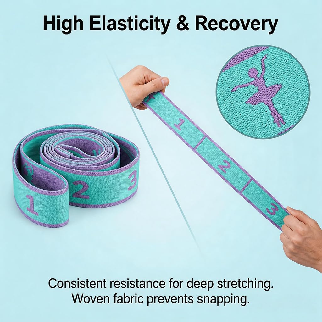 Sangle Yoga 8 Boucles 90cm, Bande Elastique Musculation et Stretching, Elastique Sport Fitness pour Pilates, Gymnastique, Danse, Resistance Band Ultra-Élastique, Ceinture D'étirement Vert Paon