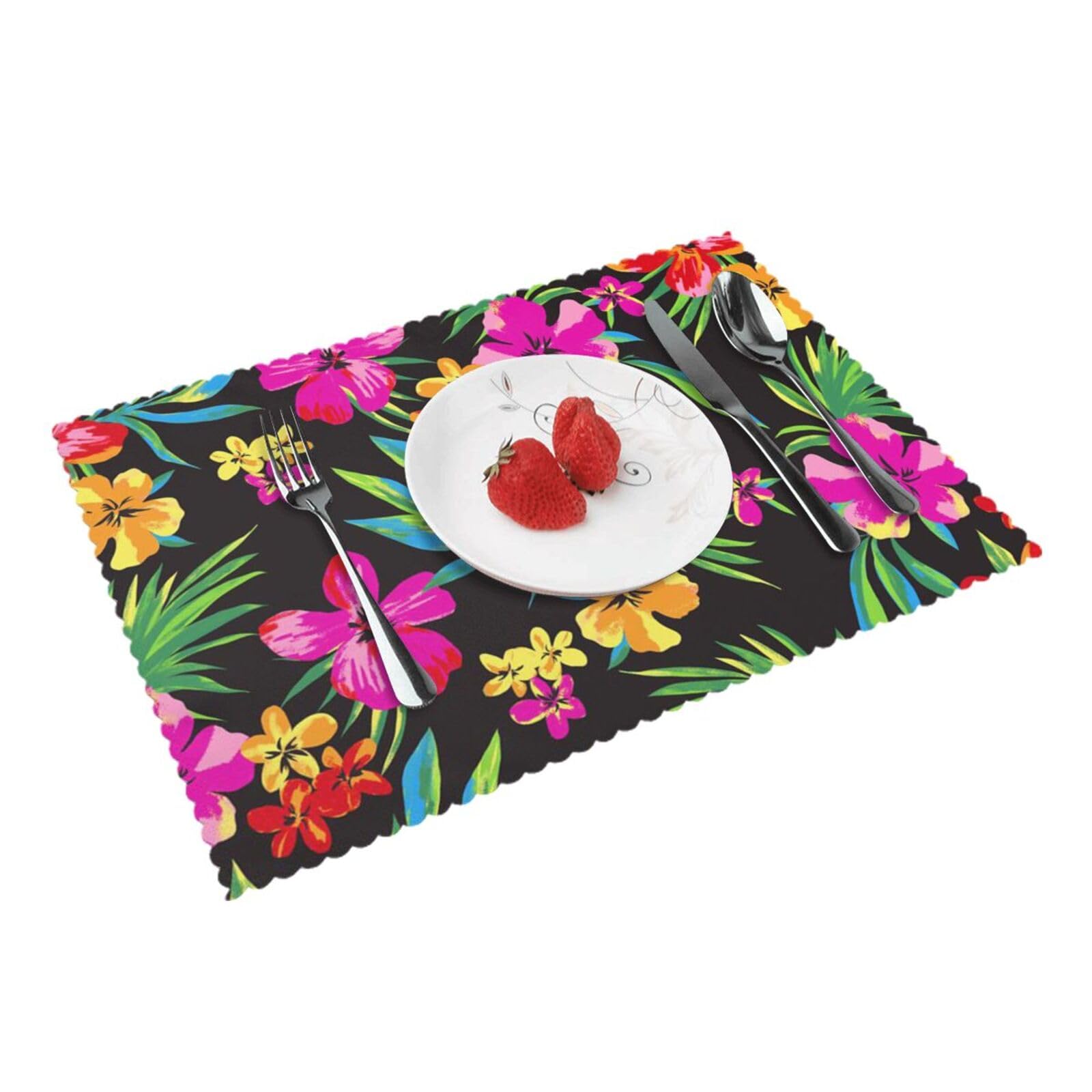 Hawaiian Colorful Flower Printed Placemats Set of 4 PCS Washable Placemat for Kitchen Table Heat-resistant Table Mats 45x30 CM