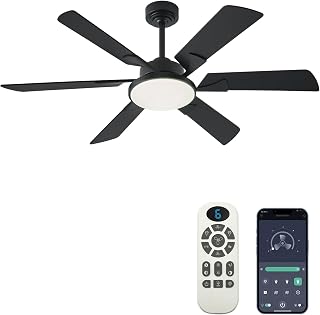 Ceiling Fans with Lights, 52Inch Low Profile Ceiling Fan with Light and Remote/App Control, Modern Flush Mount Black Ceiling Fan, 3CCT Dimmable, Reversible DC Motor, for Living Room,Bedroom