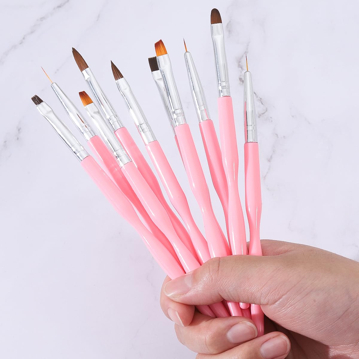 Nail Art Brushes Set, 10pcs Nail Design Painting Brushes, Professional Nail Art Design Brushes, Nail Fine Liner Brushes, Pink - Image 4