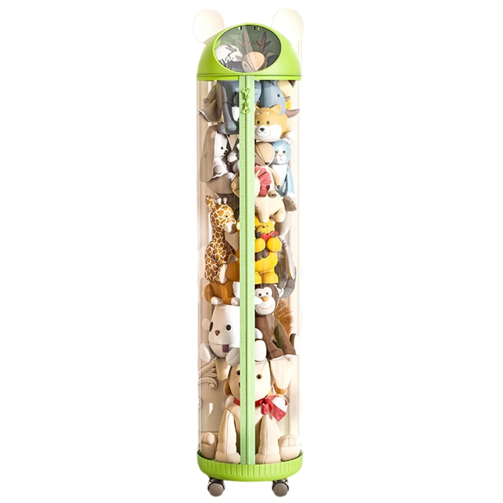 Unikicool Green Cuddly Soft Toy Storage Tube,Vertical Toy Storage Tube,Stackable Soft Toy Organize,Transparent Design,Space-Saving,With Wheels,For Playroom Bedroom Nursery Home Play Closet Kids Room