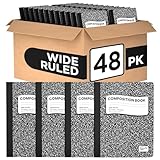 Composition Notebook Wide Ruled Composition Notebooks Bulk Black Marble Hard Cover Wide Ruled Notebook Paper Note Books For Schools Marble Composition Books 100 Sheets 200 Pages 9.75” x 7.25” (48 Pack)